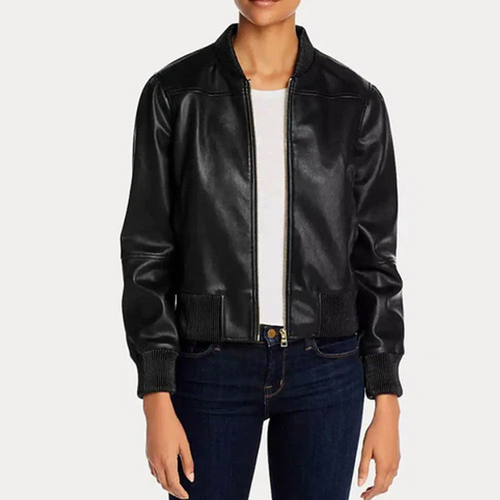 Women’s Black Bomber Leather Jacket