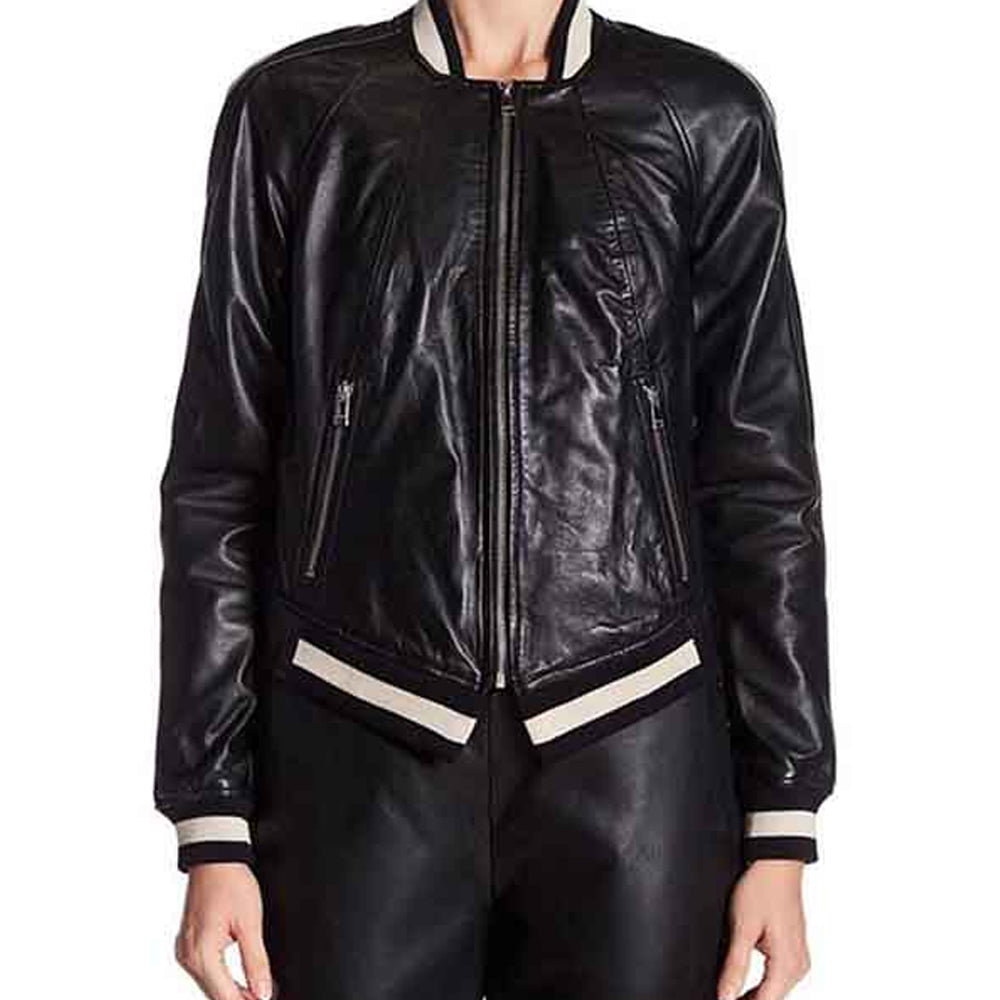 Classic Women’s French Leather Bomber Jacket