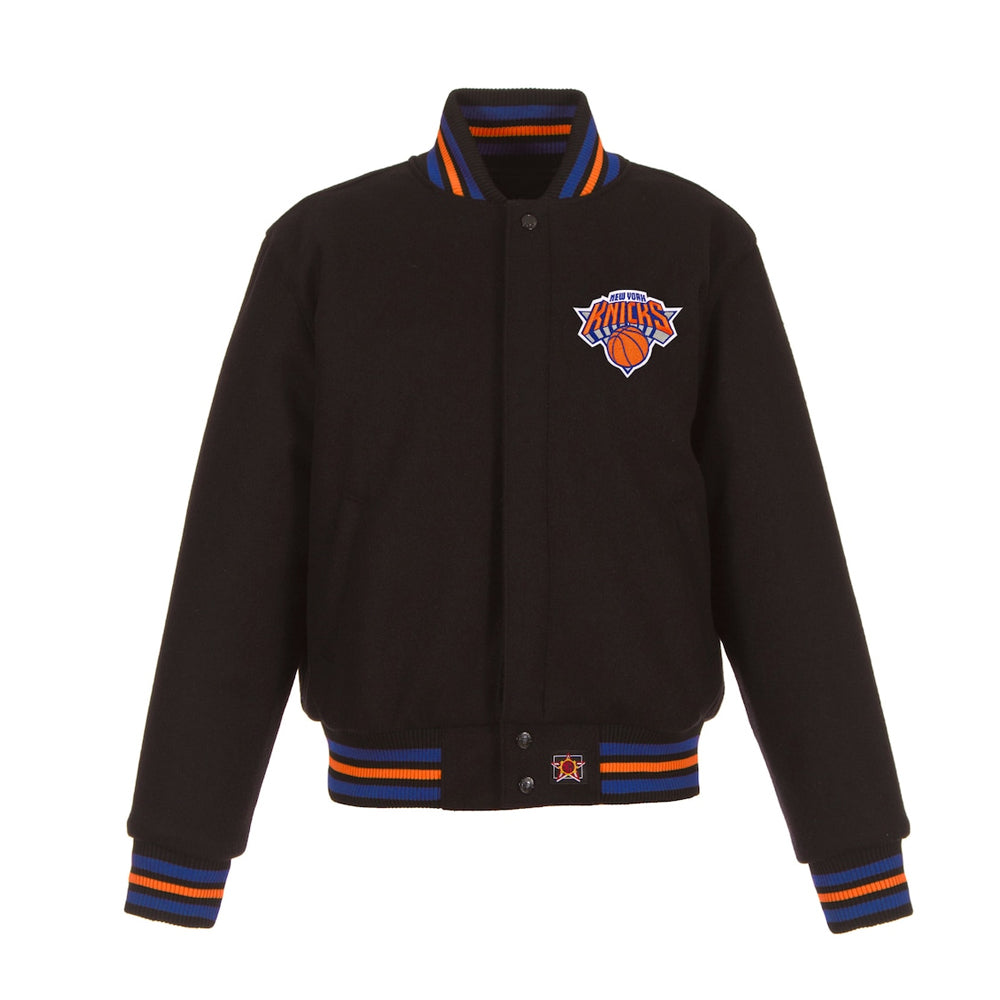 Women's New York Knicks JH Design Black Embroidered Logo Wool Jacket
