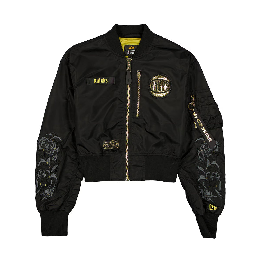 Women's New York Knicks New Era x Alpha Industries Black Full-Zip Crop Jacket