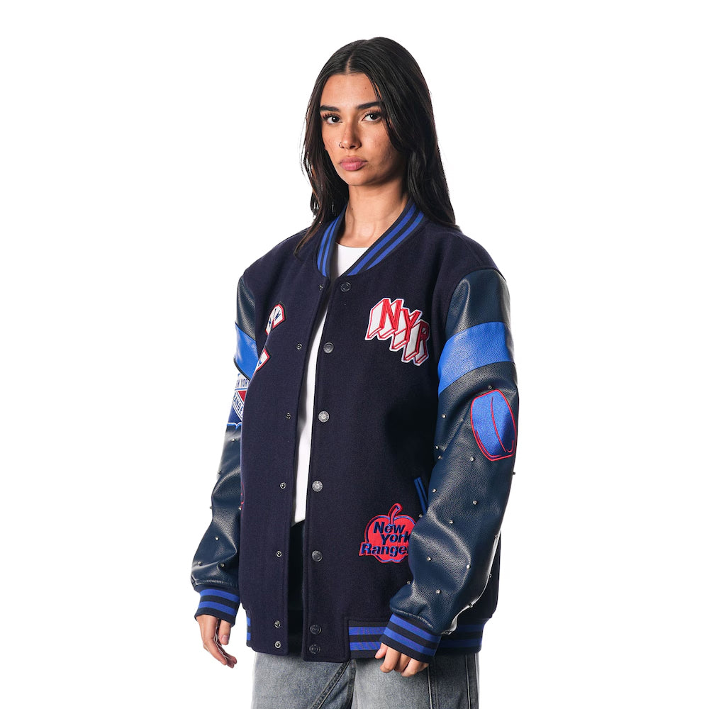 Women's New York Rangers The Wild Collective Blue Full-Snap Varsity Jacket