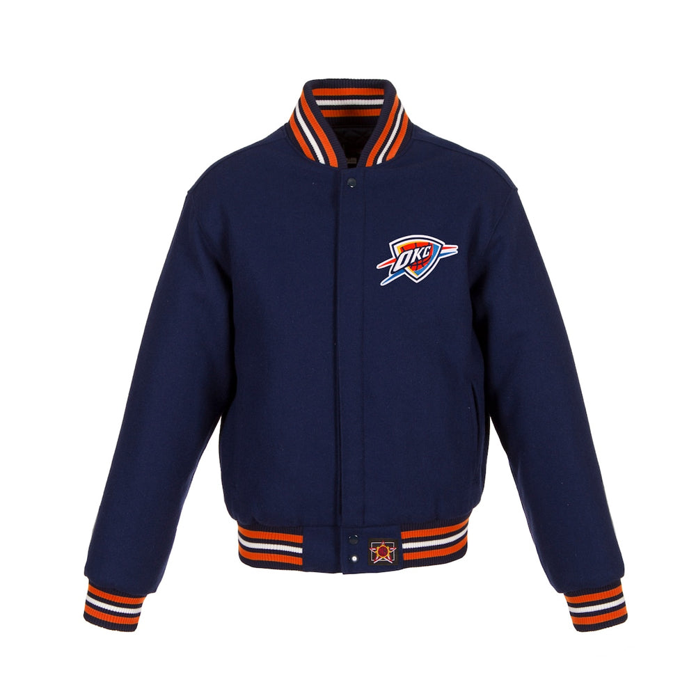 Women's Oklahoma City Thunder JH Design Navy Embroidered Logo Wool Jacket