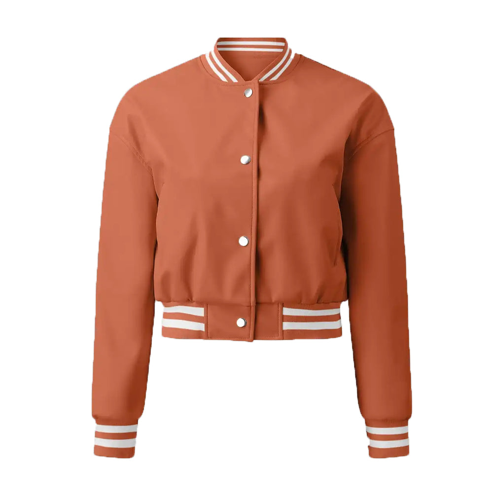 Women’s Orange Leather Varsity Jacket