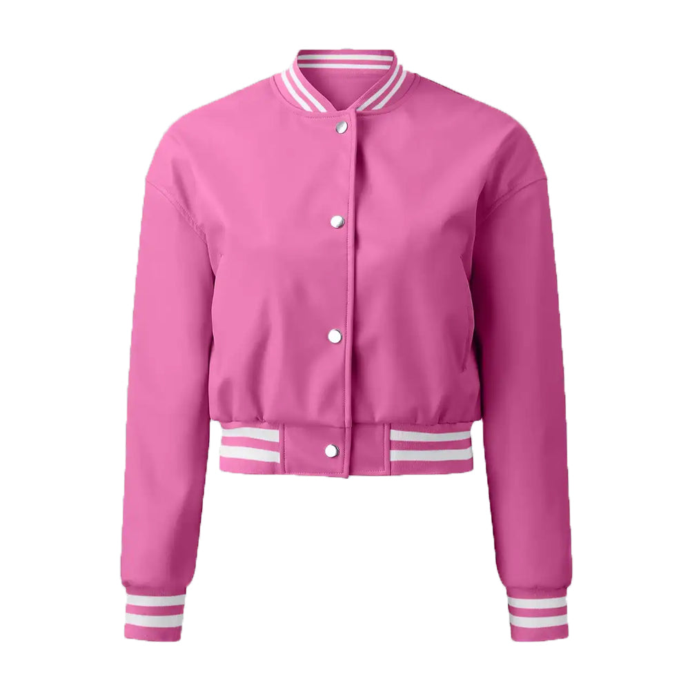 Women’s Pink Leather Varsity Jacket