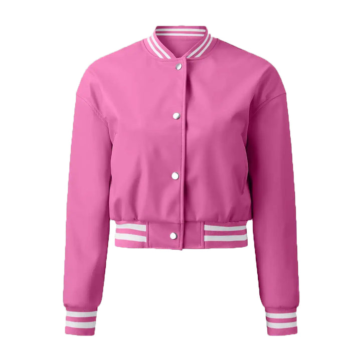 Women’s Pink Leather Varsity Jacket