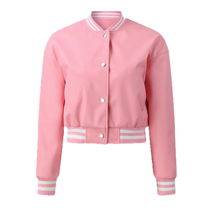 Women’s Pink Leather Bomber Jacket