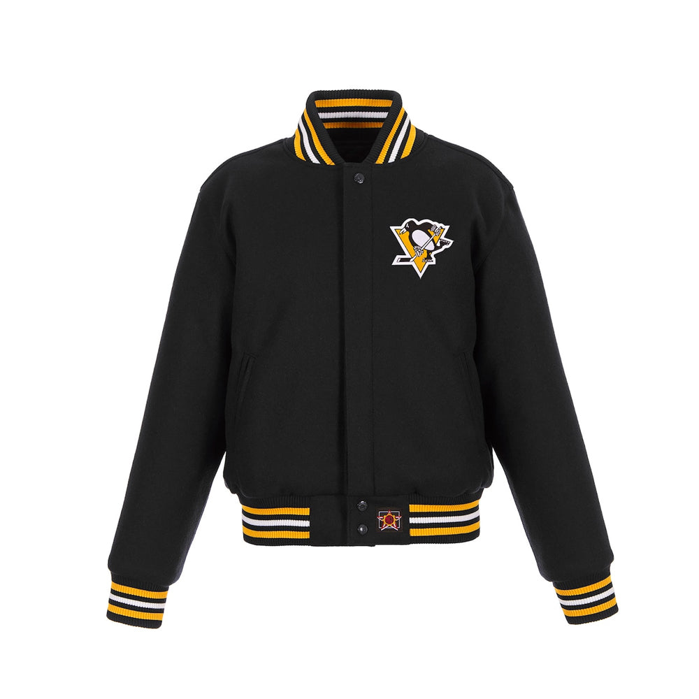 Women's Pittsburgh Penguins JH Design Black Domestic All-Wool Embroidered Full-Zip Jacket