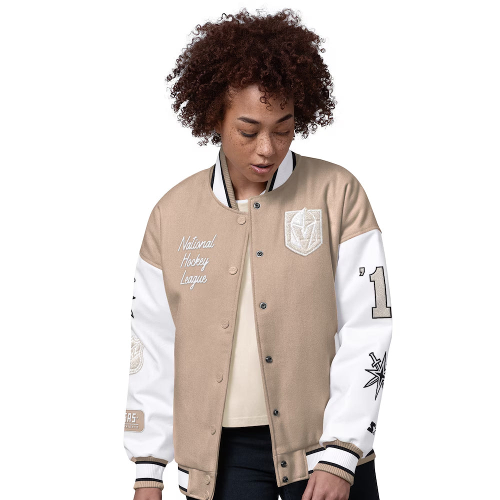 Women's Vegas Golden Knights Starter Natural Free Ball Varsity Jacket