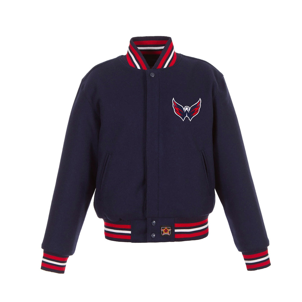 Women's Washington Capitals JH Design Navy Domestic All-Wool Embroidered Full-Zip Jacket