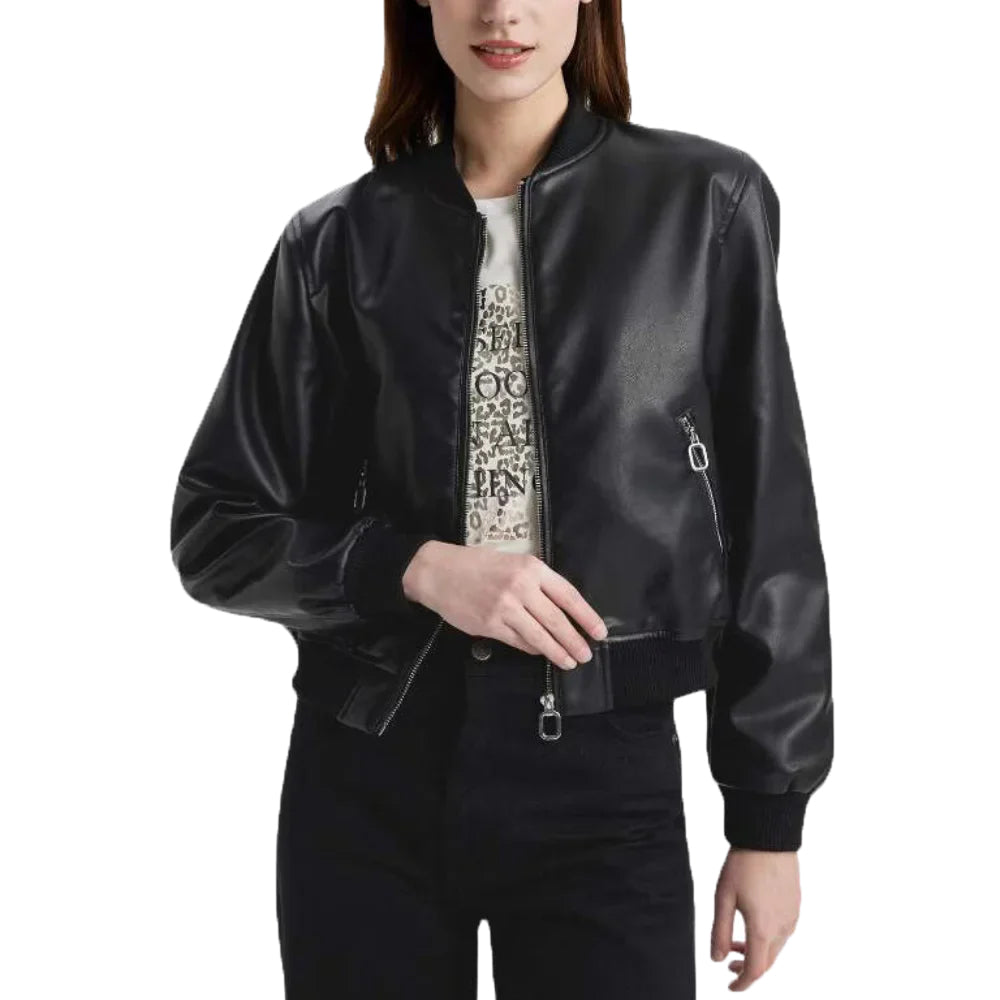 Classic Womens Bomber Black Leather Jacket