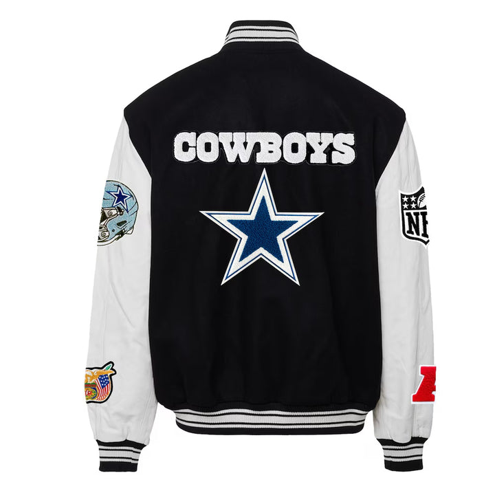 Men's Dallas Cowboys Jeff Hamilton Black Wool & Leather Full-Snap Varsity Jacket