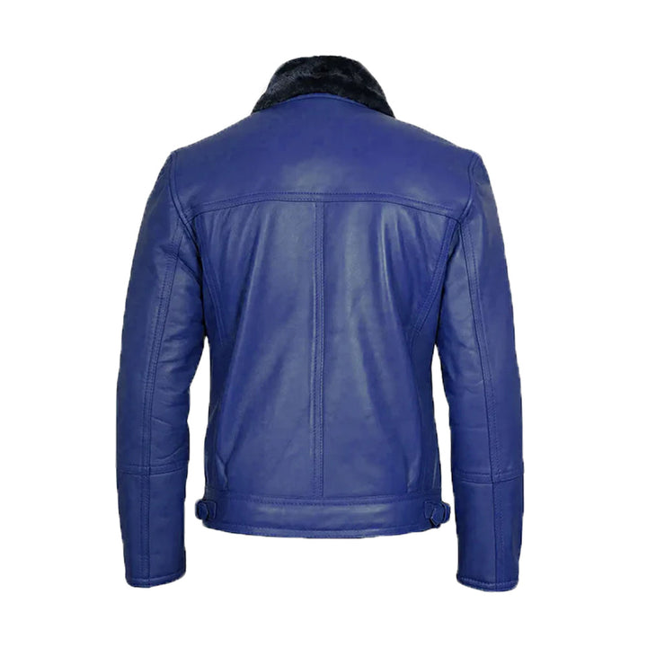 Men's Blue Leather Shearling Moto Jacket