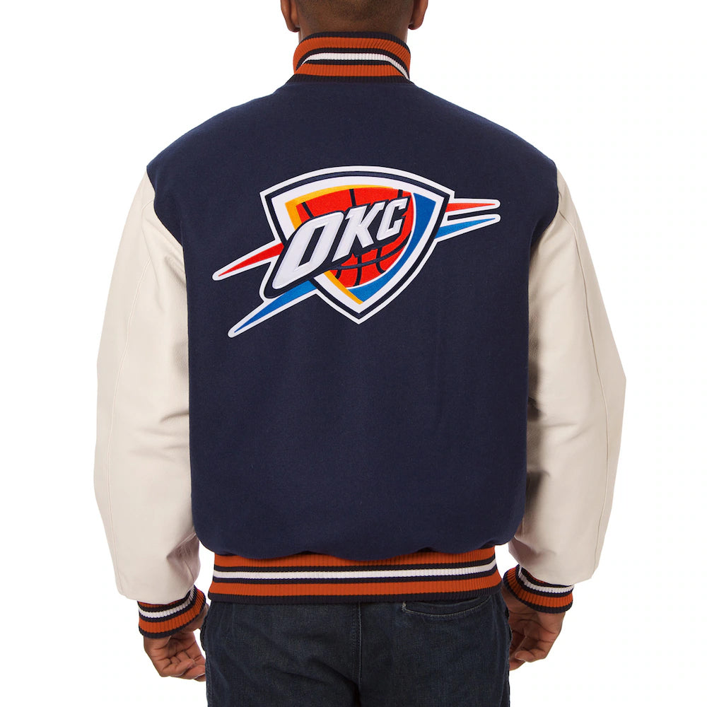 Men's Oklahoma City Navy-White Big & Tall Wool & Leather Jacket