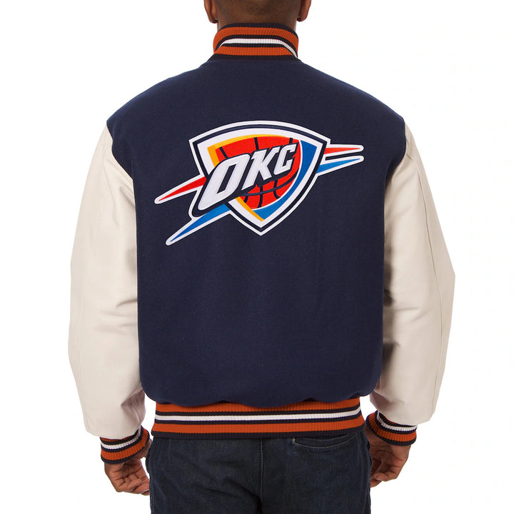 Men's Oklahoma City Navy-White Big & Tall Wool & Leather Jacket