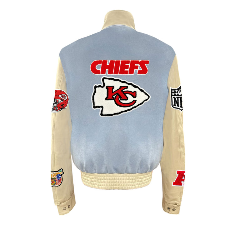 Men's Kansas City Chiefs Jeff Hamilton Light Blue Wool & Leather Full-Snap Varsity Jacket