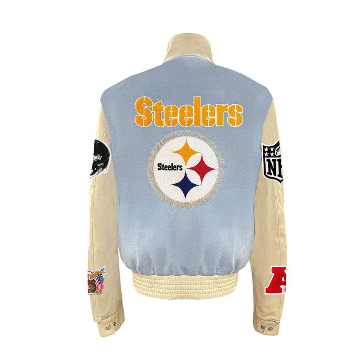 Men's Pittsburgh Steelers Jeff Hamilton Light Blue Wool & Leather Full-Snap Varsity Jacket