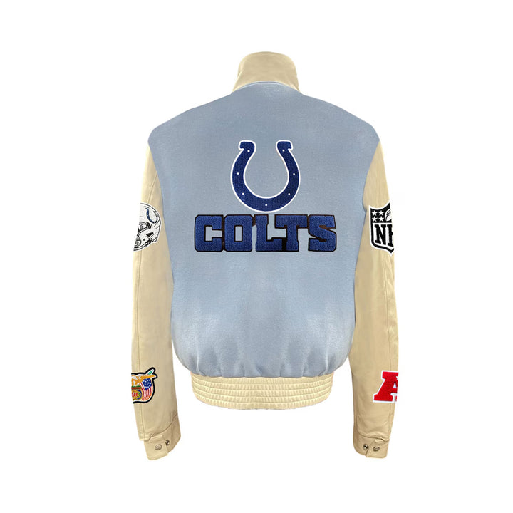 Men's Indianapolis Colts Jeff Hamilton Light Blue Wool & Leather Full-Snap Varsity Jacket