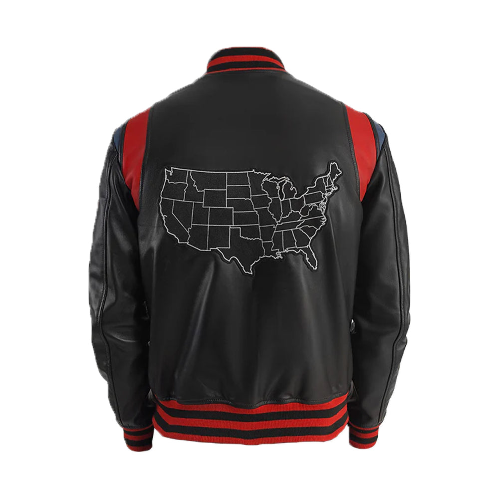Men's Liberate USA Black Leather Varsity Jacket