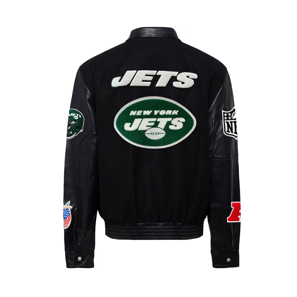 Men's New York Jets  Black Wool & Leather Full-Snap Varsity Jacket