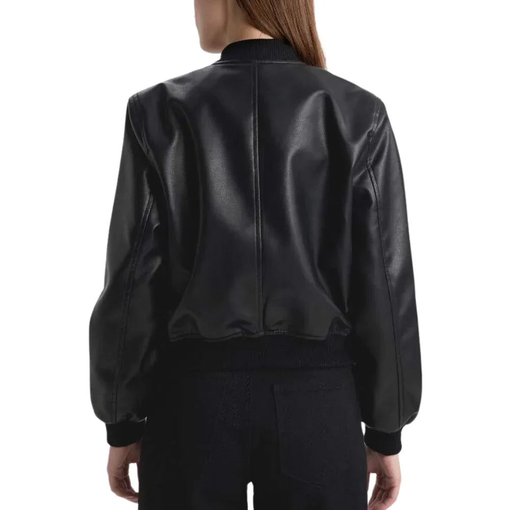 Classic Womens Bomber Black Leather Jacket