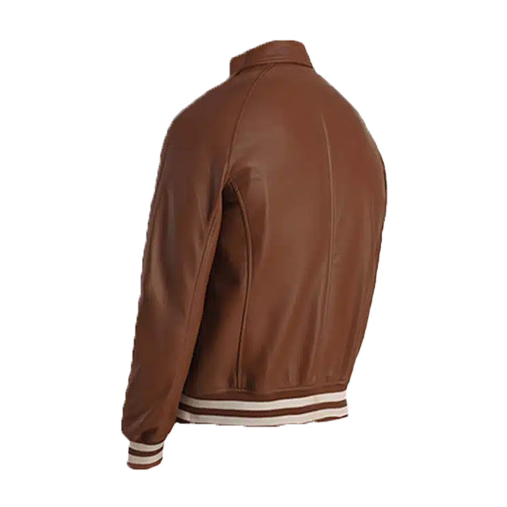 Men's Dark Brown Leather Varsity Jacket
