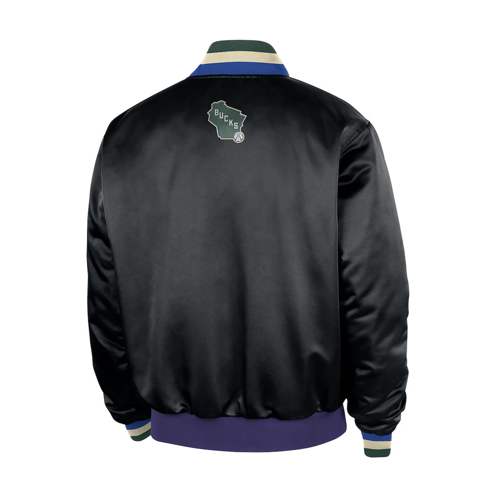 Men's Milwaukee Bucks Black 2025-26 City Edition Remix Courtside Full-Snap Bomber Jacket