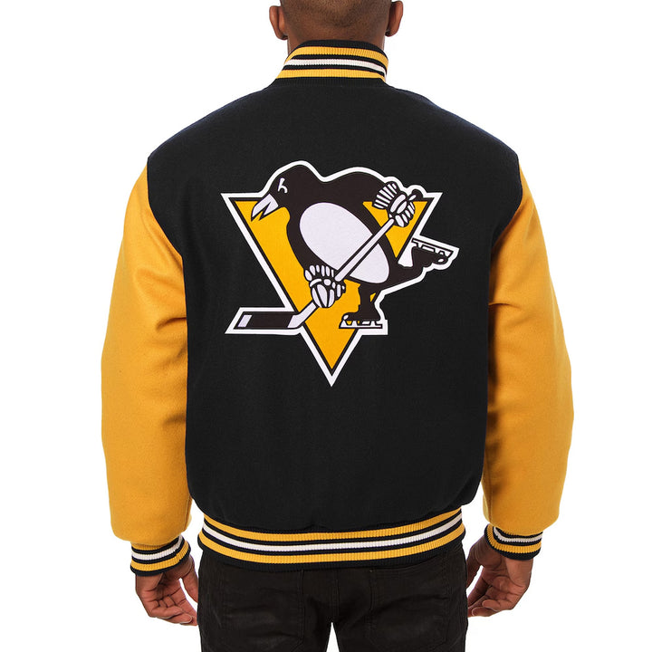 Men's Pittsburgh Penguins JH Design Black Domestic All-Wool Jacket with Embroidered Logos