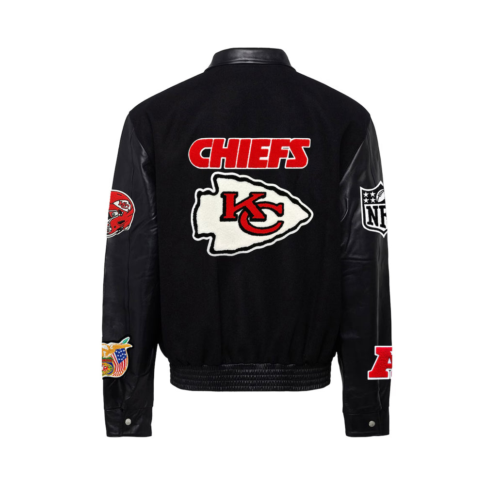 Men's Kansas City Chiefs Jeff Hamilton Black Wool & Leather Full-Snap Varsity Jacket
