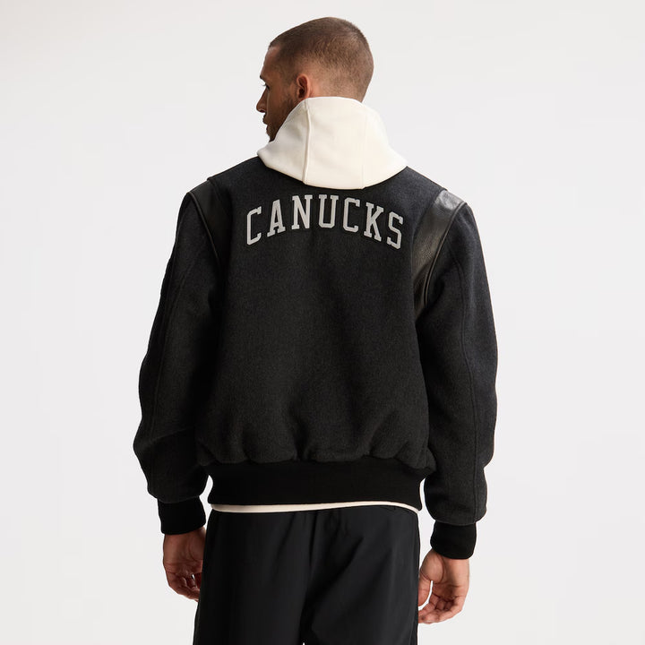 Men's Vancouver Canucks Todd Snyder Dark Heather Gray Cashmere Full-Snap Varsity Jacket