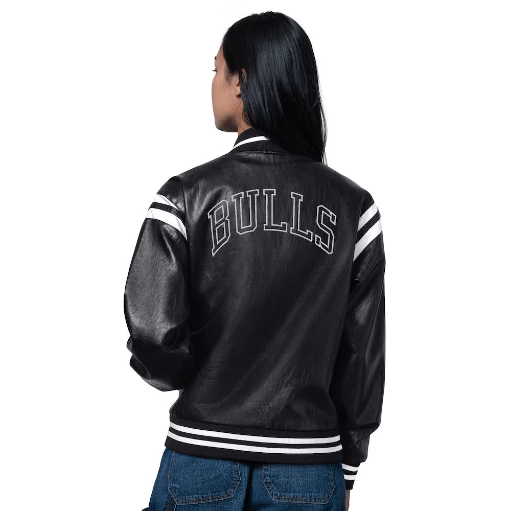 Women's Chicago Bulls Starter Black High Heat Leather Varsity Full-Snap Jacket