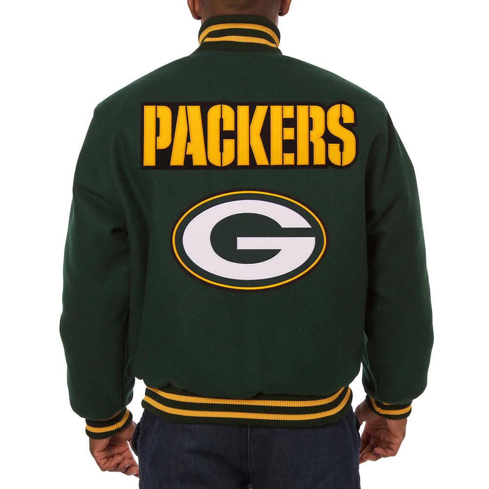 Men's Green Bay Packers JH Design Green Embroidered Wool Jacket