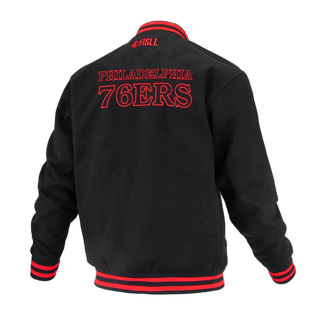 Unisex Philadelphia 76ers FISLL Black Logoman Shadow Collection Full-Snap Varsity Jacket