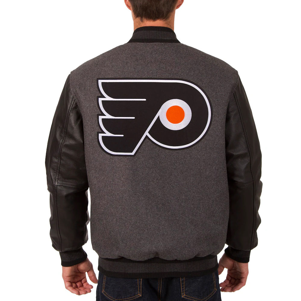 Men's Philadelphia Flyers JH Design Charcoal-Black Two Hit Wool & Leather Reversible Jacket