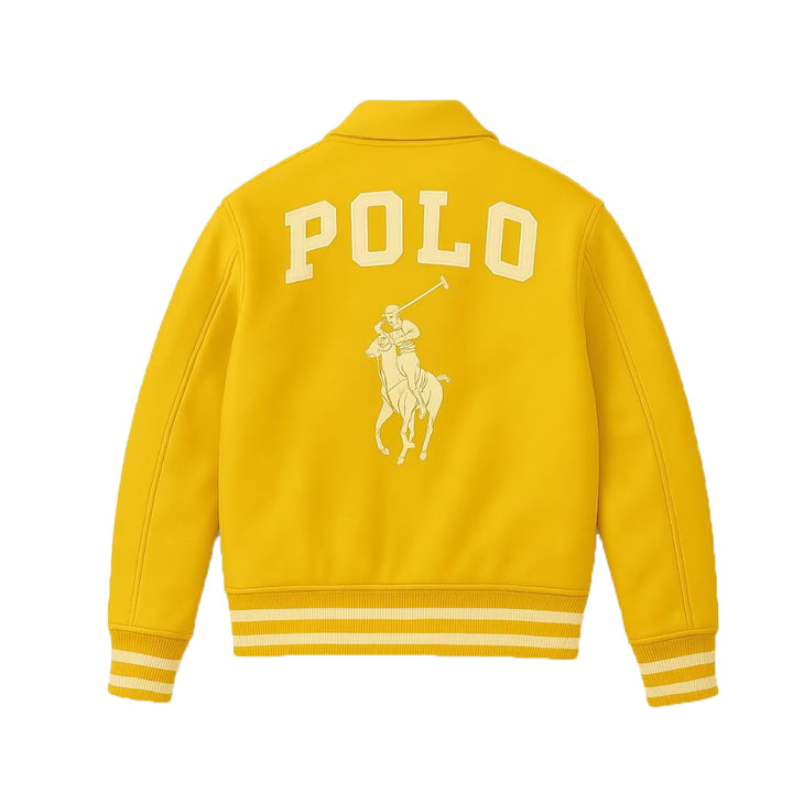 Yellow Varsity Bomber Jacket Retro Polo College Style