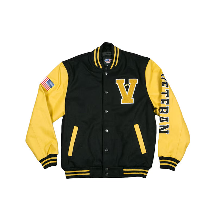 Classic Wool Men Letterman Varsity Jacket With Leather Sleeves