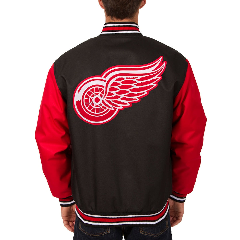 Men's Detroit Red Wings JH Design Black Two Hit Poly Twill Jacket