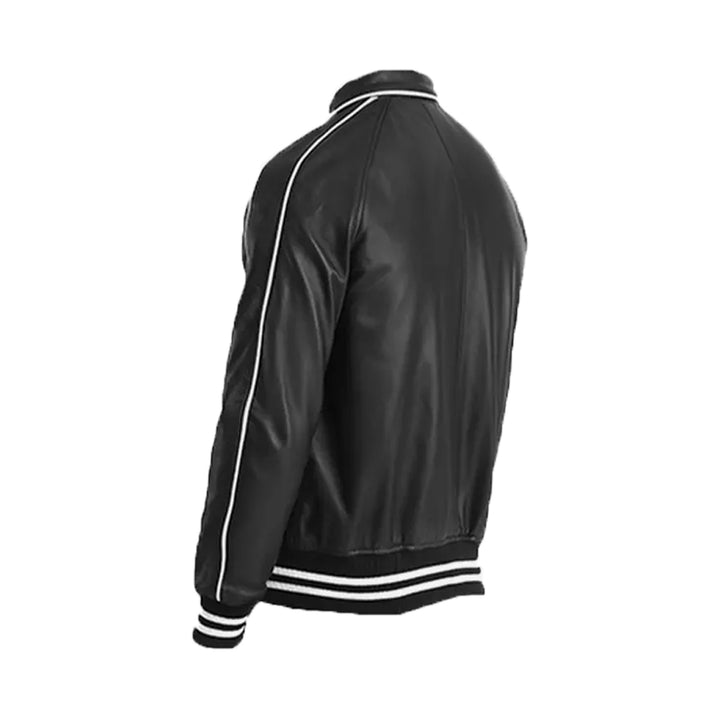 Men's Black-White Leather Varsity Jacket