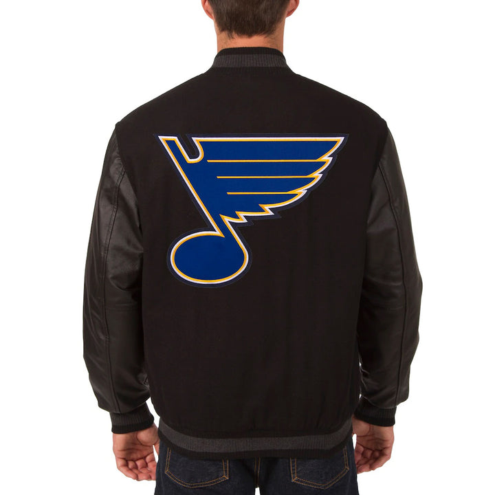 Men's Black Reversible Wool & Leather Full-Snap Jacket