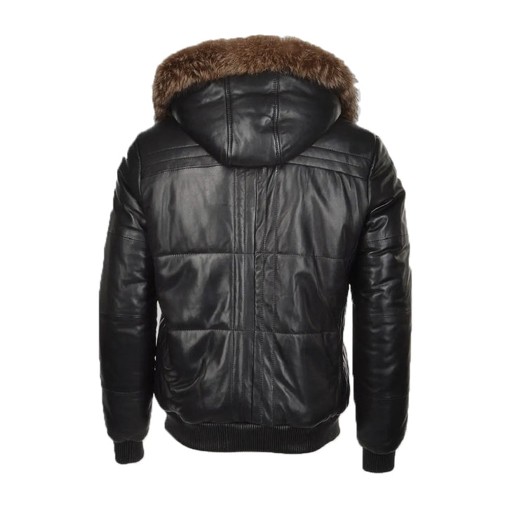 Carter Mens Black Bomber Fur Hooded Leather Jacket