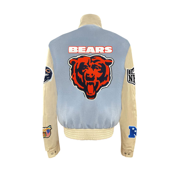 Men's Chicago Bears Jeff Hamilton Light Blue Wool & Leather Full-Snap Varsity Jacket