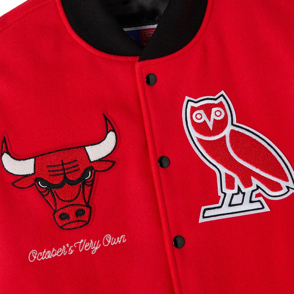 Men's Bulls Red Full-Snap Varsity Jacket