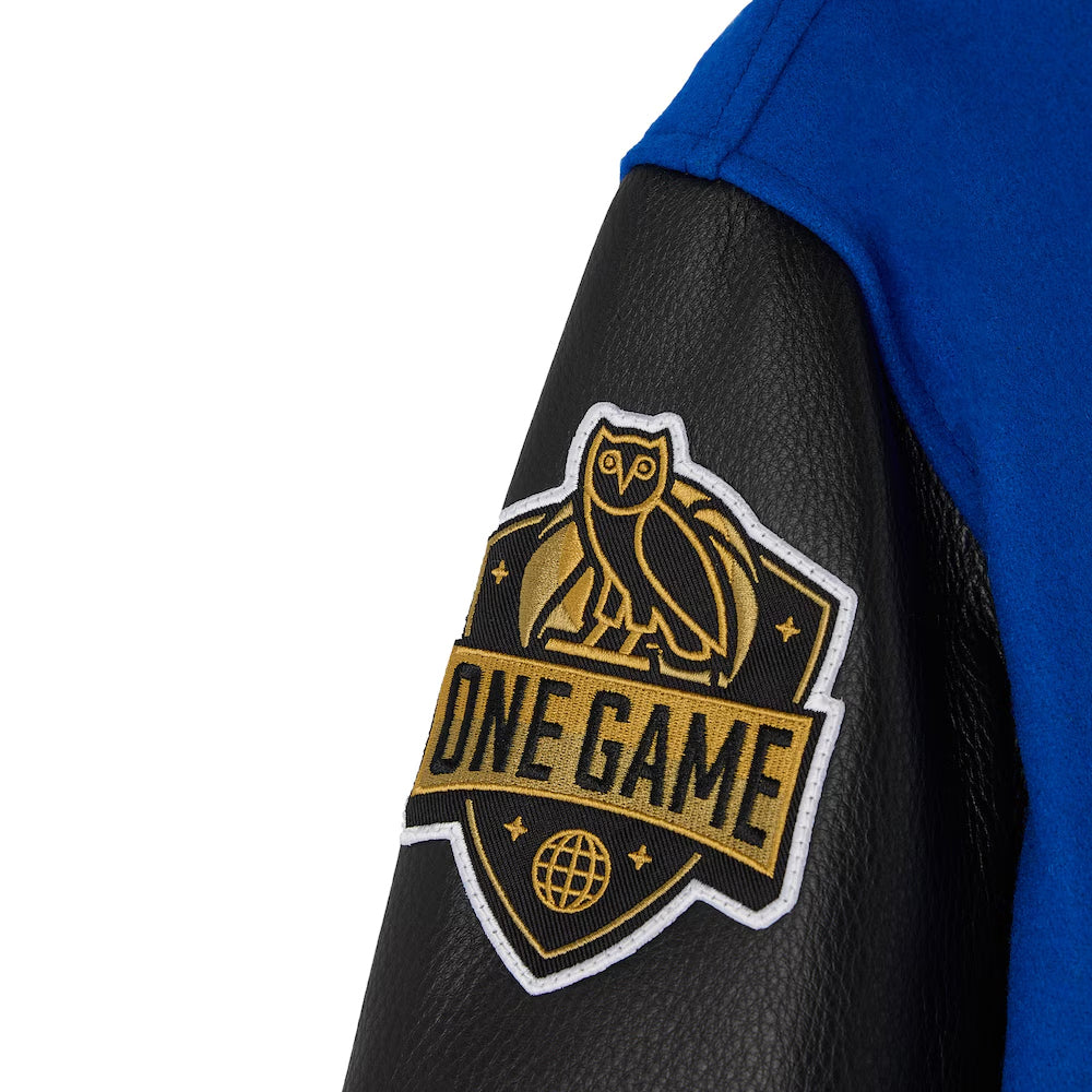 Men's Golden State Warriors OVO x NBA Royal Full-Snap Varsity Jacket