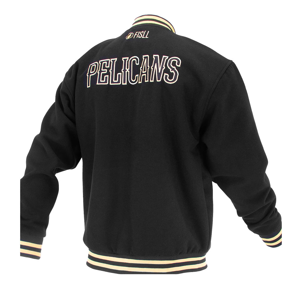 Unisex New Orleans Pelicans FISLL Black Logoman Shadow Collection Full-Snap Varsity Jacket