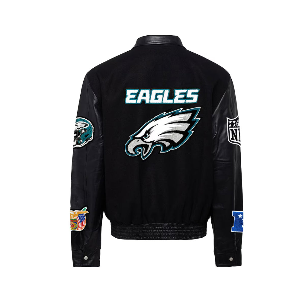 Men's Philadelphia Eagles Jeff Hamilton Black Wool & Leather Full-Snap Varsity Jacket