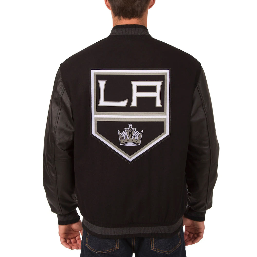 Men's Los Angeles Kings JH Design Black Two Hit Wool & Leather Reversible Jacket