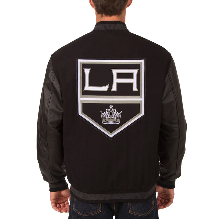 Men's Los Angeles Kings JH Design Black Two Hit Wool & Leather Reversible Jacket