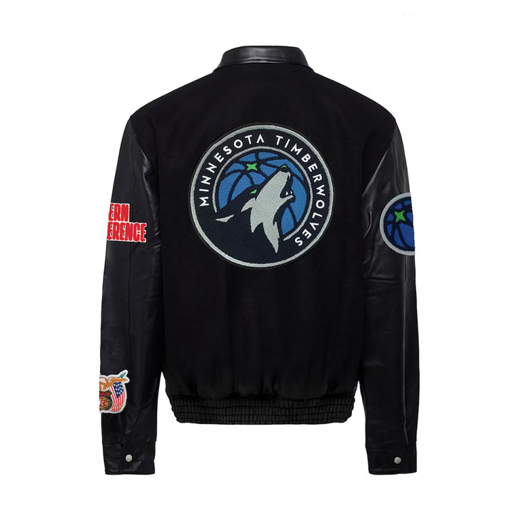 Men's Minnesota Timberwolves Black Wool & Leather Full-Snap Varsity Jacket