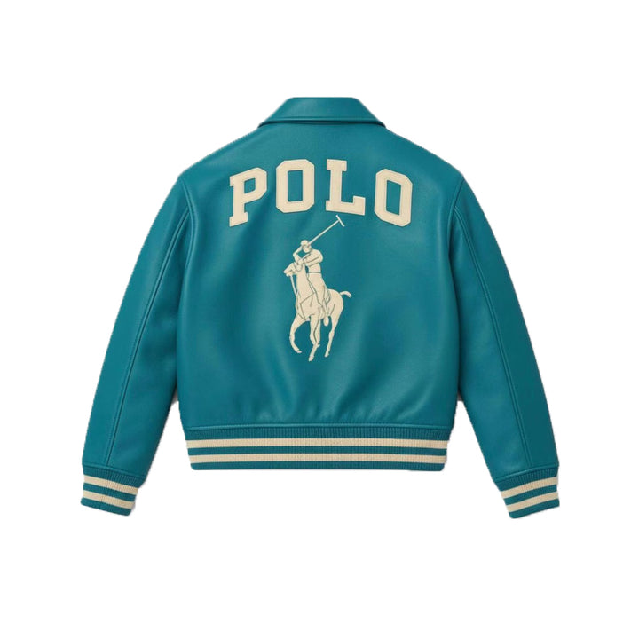 Men's Blue White Cowhide Leather Varsity Jacket