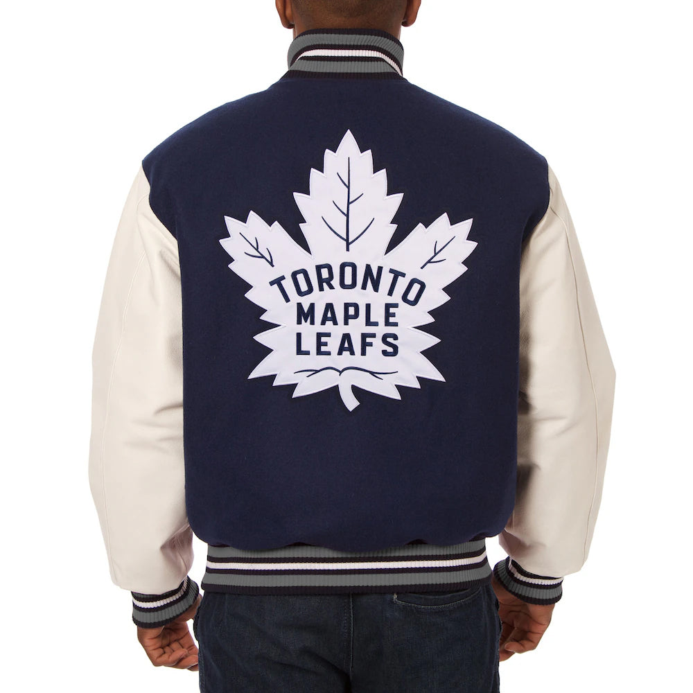 Men's Toronto Maple Leafs JH Design Navy Wool & Leather Jacket with Embroidered LogosCopy)
