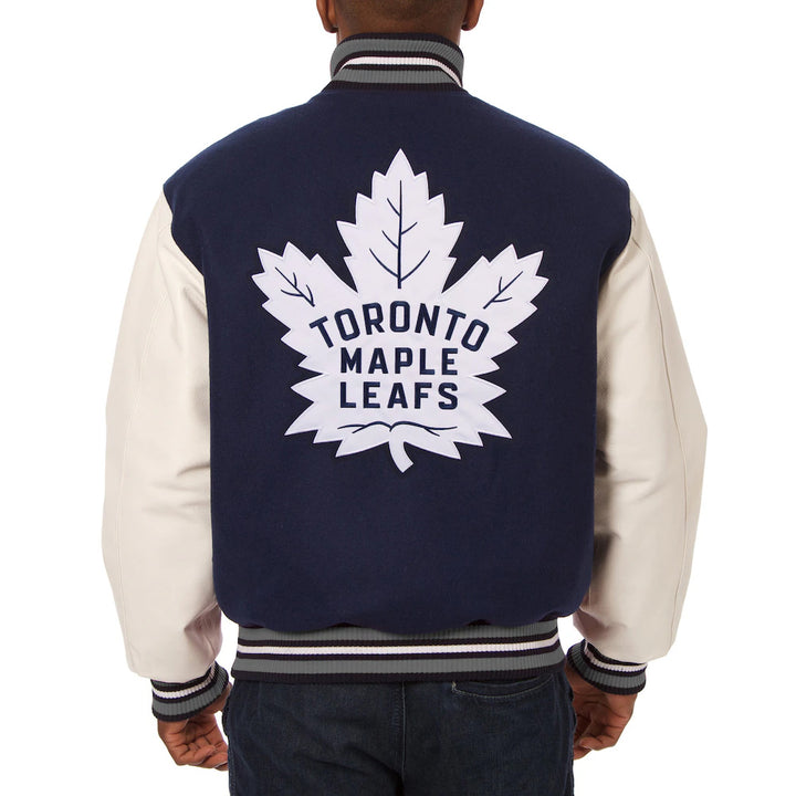 Men's Toronto Maple Leafs JH Design Navy Wool & Leather Jacket with Embroidered LogosCopy)